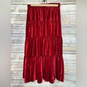 Vintage Carol Little M thick velvet tiered cherry red skirt ren fair festival